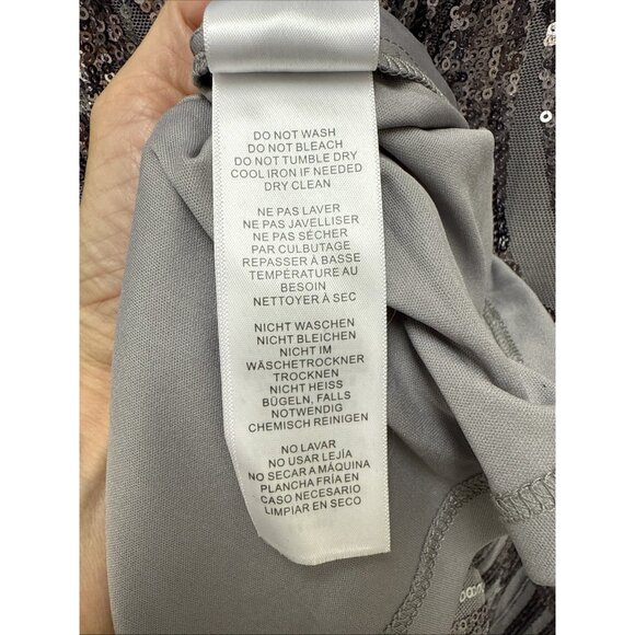 Adrianna Papell Size 12 Stone Gray Sequin Gown Long Sleeve Cocktail, Formal Maxi - Picture 12 of 12